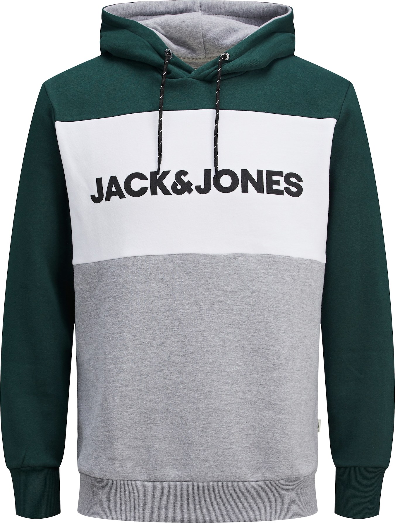 JACK & JONES Mikina šedý melír / jedle / černá / bílá