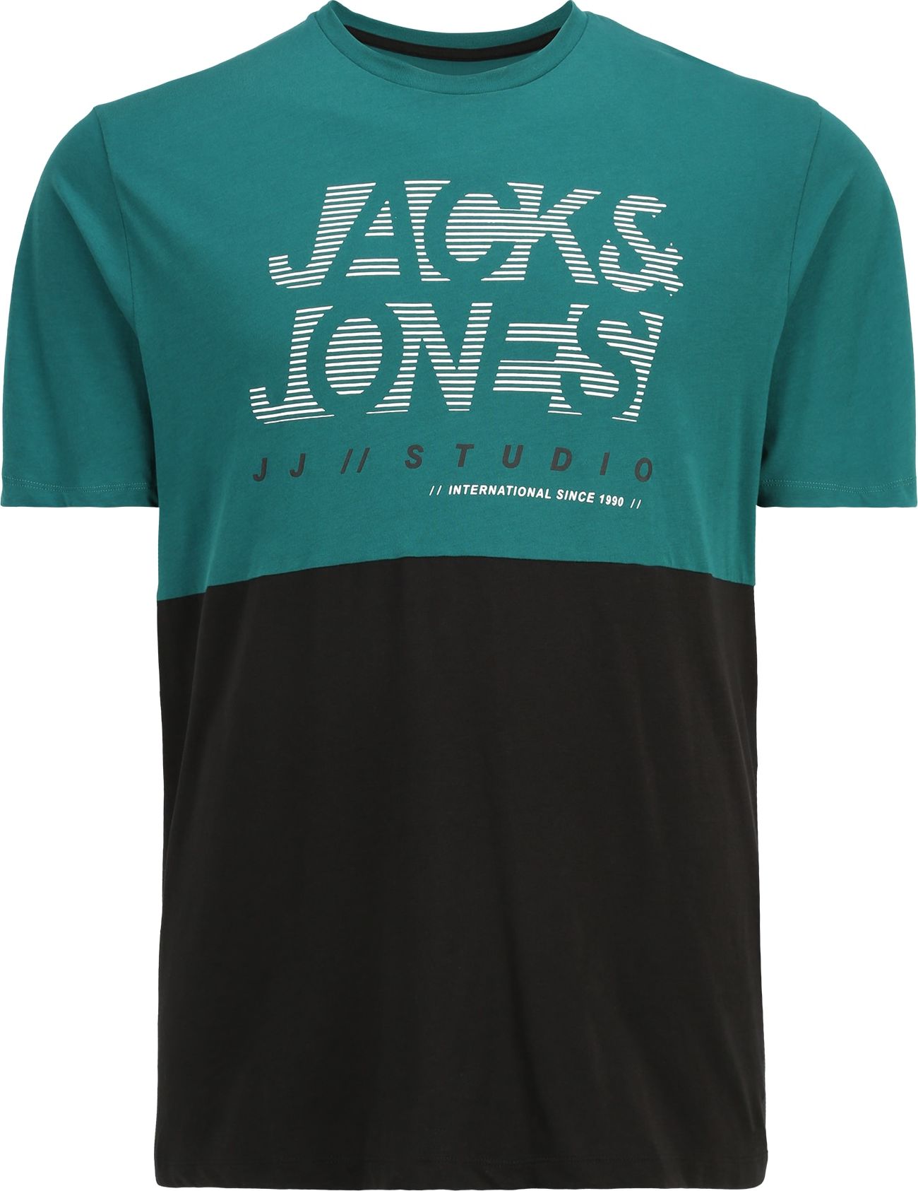 Jack & Jones Plus Tričko 'MARCO' smaragdová / černá / bílá