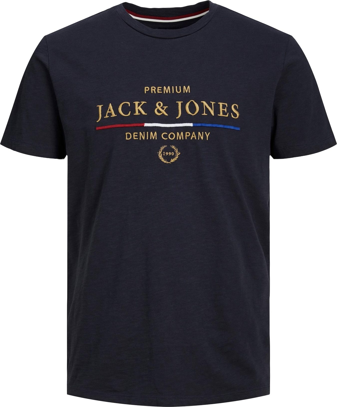 JACK & JONES Tričko tmavě modrá / zlatá / tmavě červená / bílá