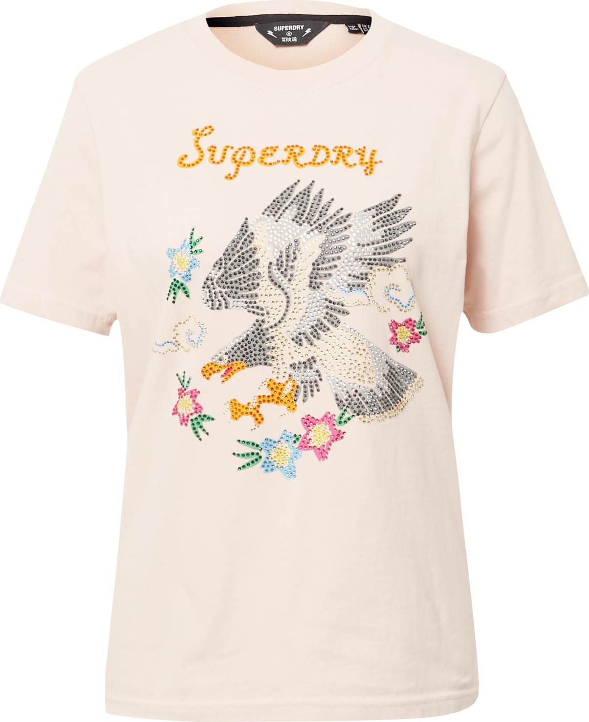 Superdry Tričko šedá / zelená / oranžová / pudrová