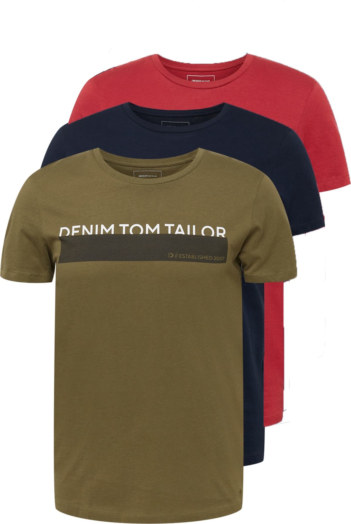 TOM TAILOR DENIM Tričko námořnická modř / khaki / červená / bílá