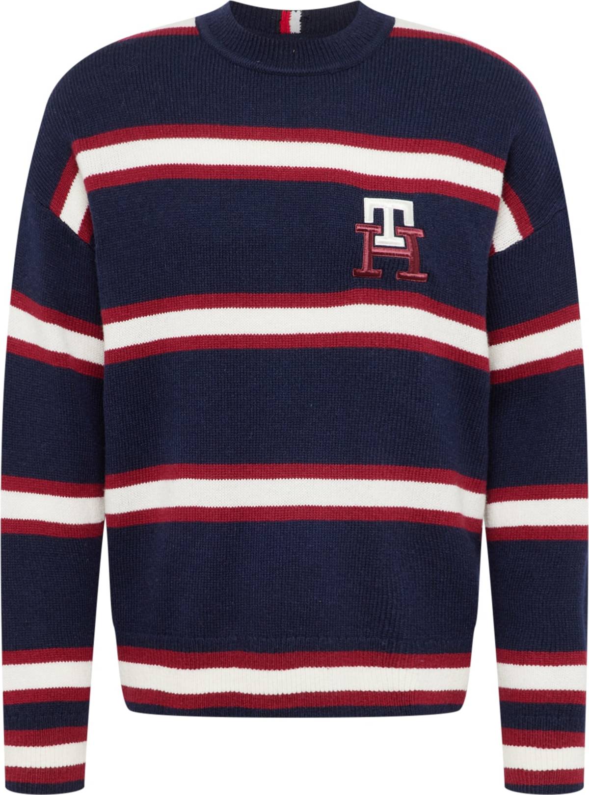 TOMMY HILFIGER Svetr marine modrá / vínově červená / bílá