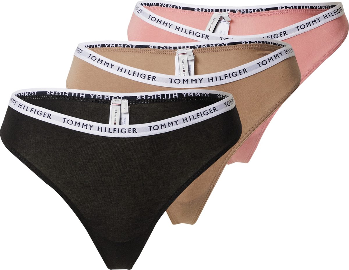 Tommy Hilfiger Underwear Tanga světle hnědá / starorůžová / černá / bílá