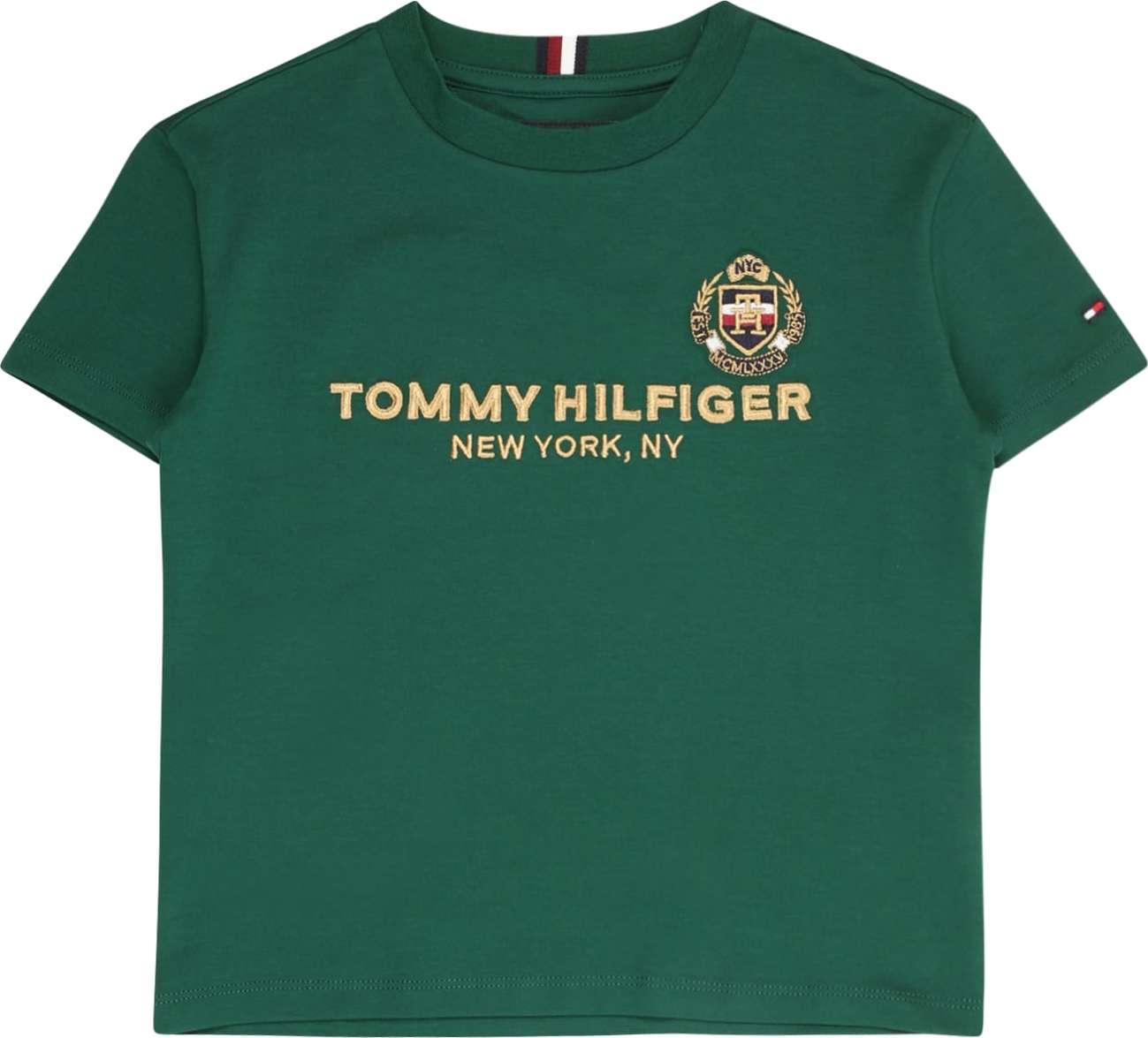 TOMMY HILFIGER Tričko námořnická modř / zlatá / smaragdová / červená