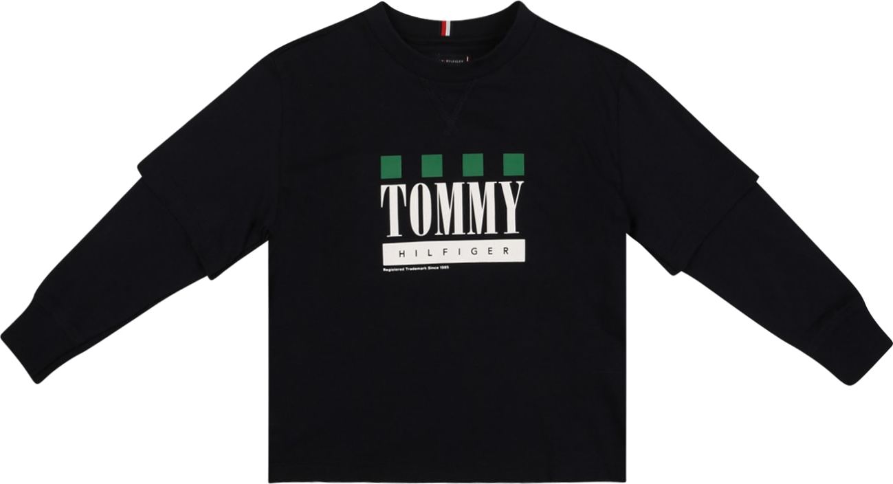 TOMMY HILFIGER Tričko noční modrá / zelená / bílá