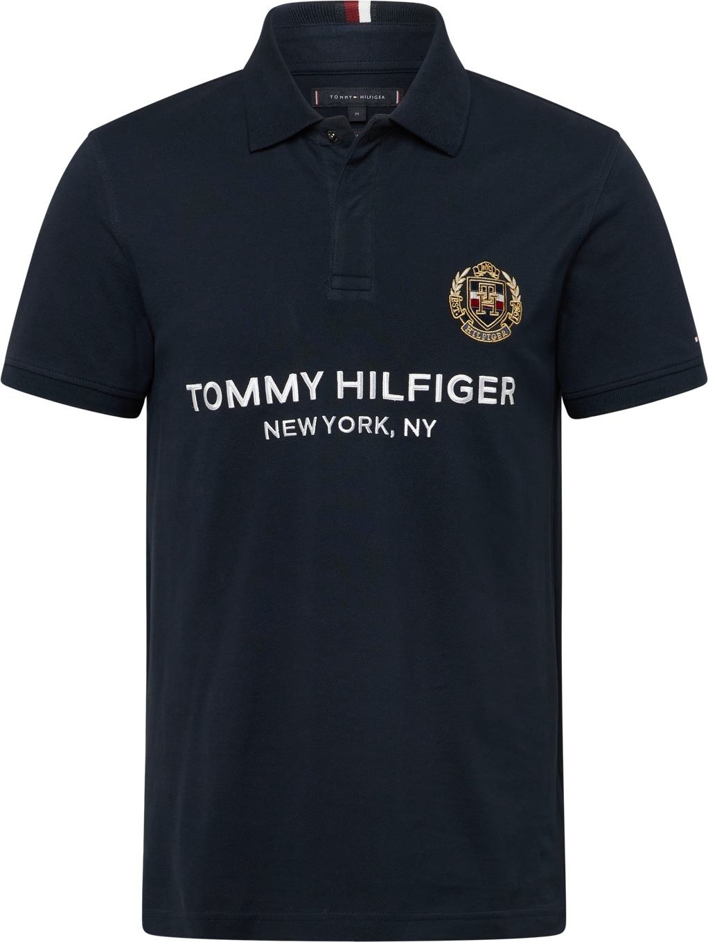 TOMMY HILFIGER Tričko noční modrá / zlatá / ohnivá červená / bílá