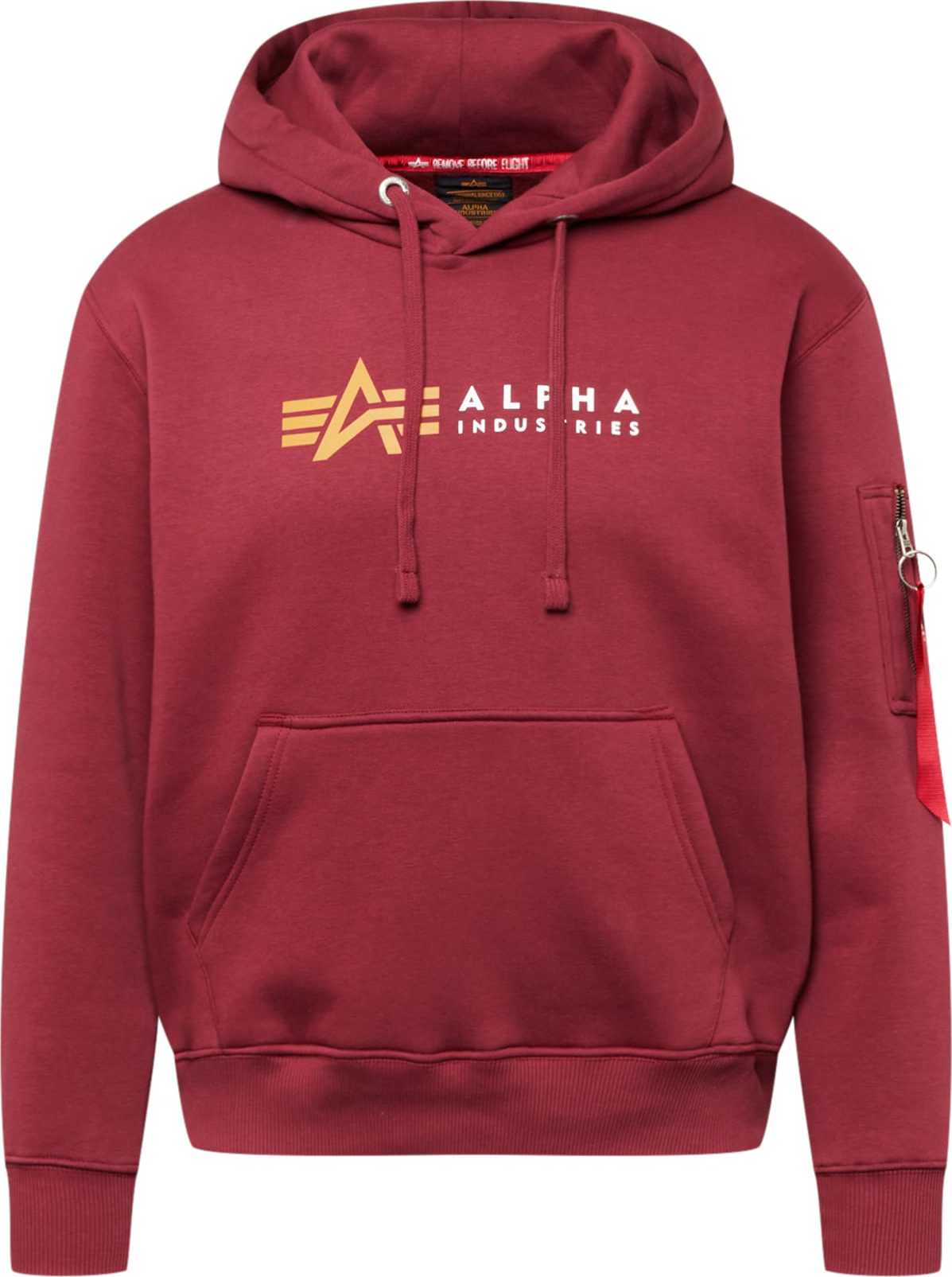 ALPHA INDUSTRIES Mikina tmavě žlutá / burgundská červeň / bílá