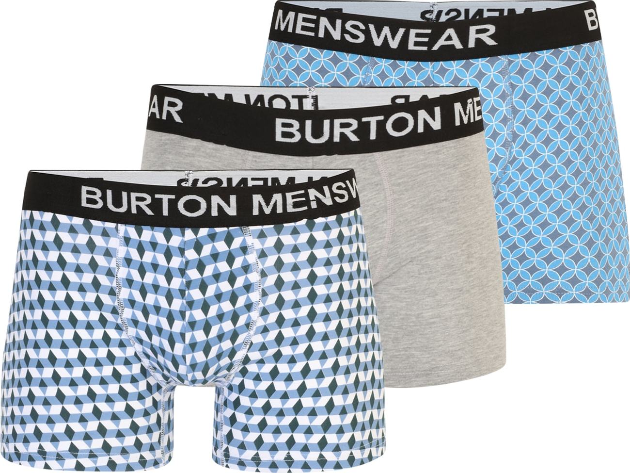 BURTON MENSWEAR LONDON Boxerky světlemodrá / šedý melír / tmavě zelená / černá