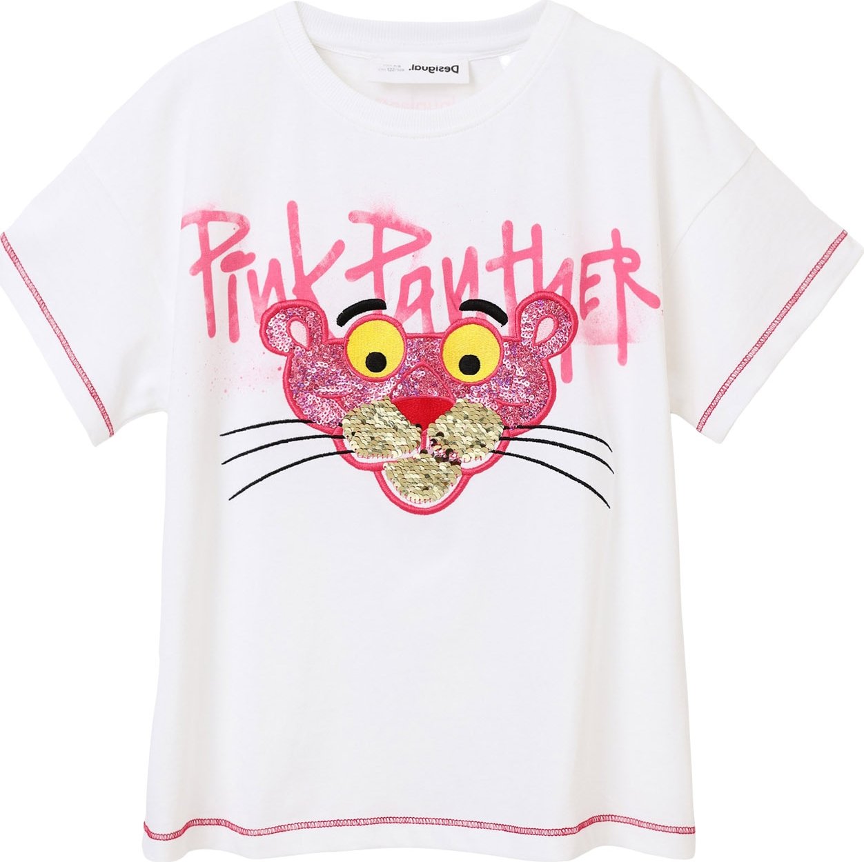 Desigual Tričko 'Panther' zlatá / pink / černá / bílá