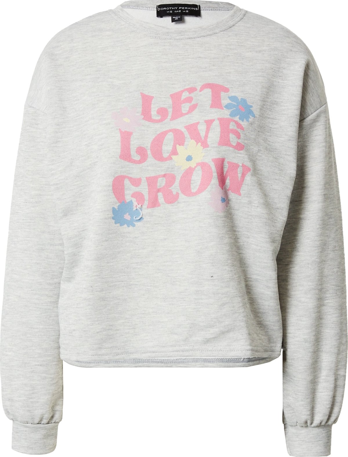 Dorothy Perkins Mikina 'Let Love Grow' nebeská modř / světle žlutá / šedý melír / růžová