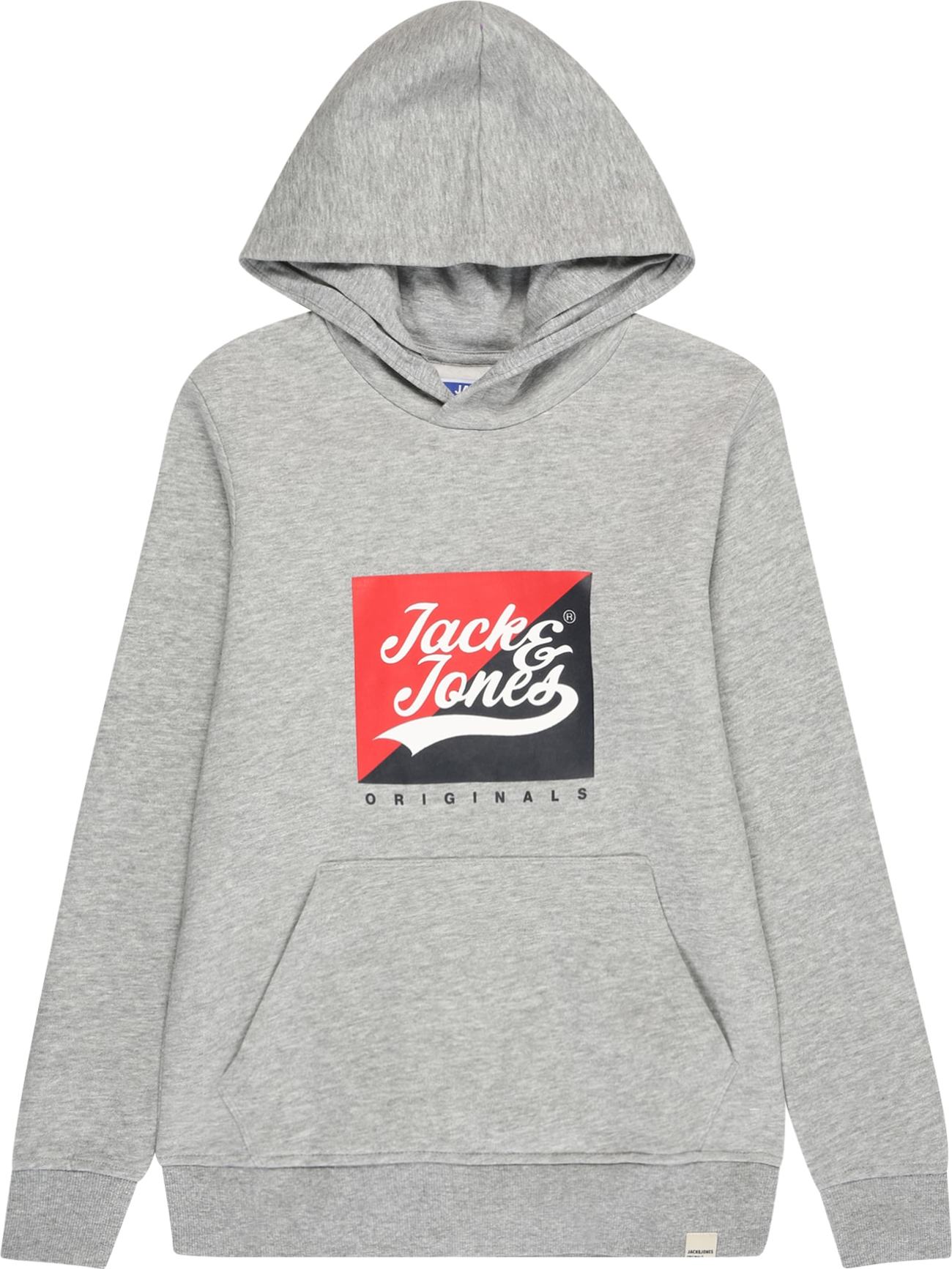 Jack & Jones Junior Mikina 'BECKS' šedý melír / ohnivá červená / černá / bílá