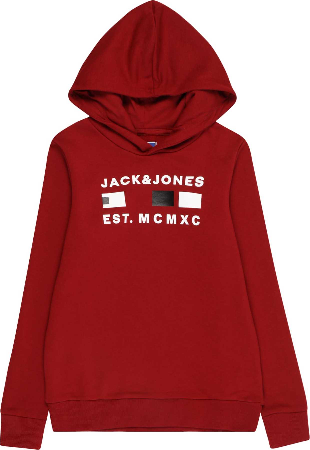 Jack & Jones Junior Mikina 'FREDDIE' tmavě červená / černá / bílá