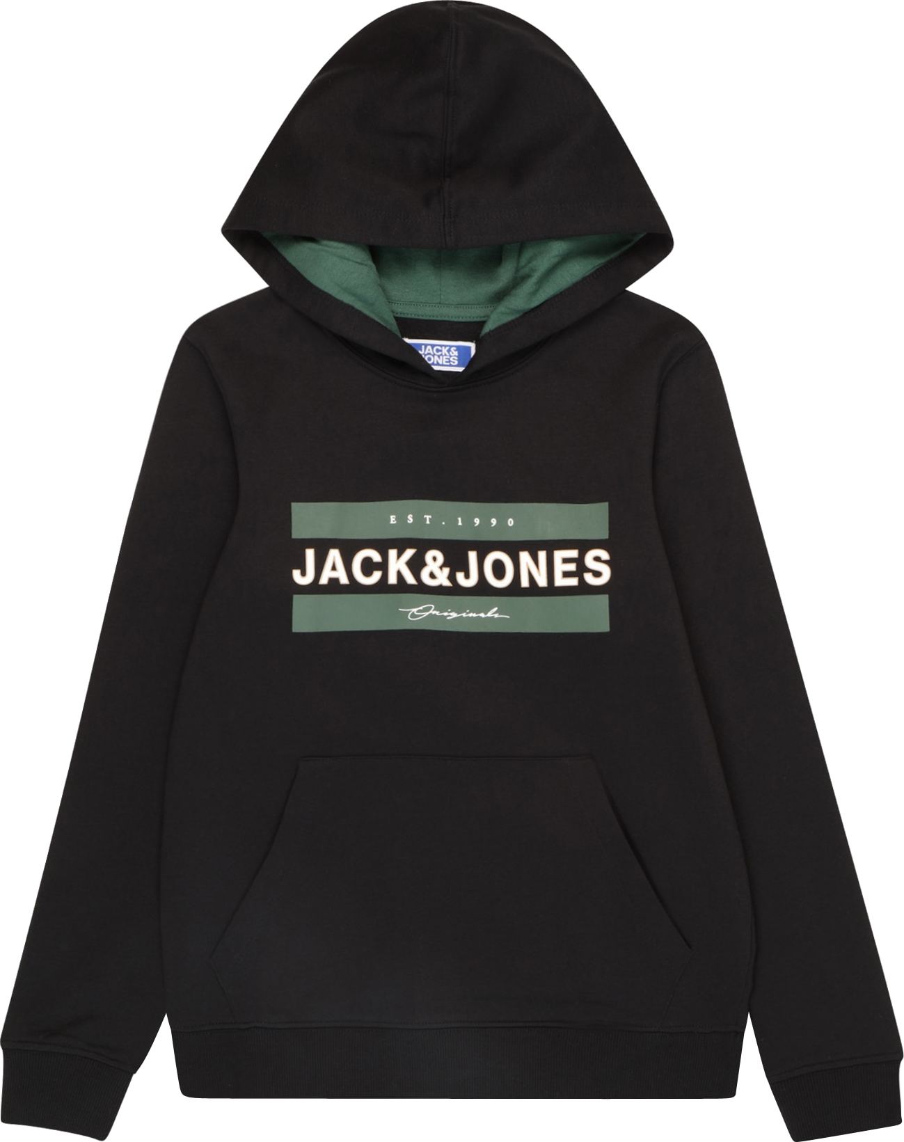 Jack & Jones Junior Mikina 'Friday' tmavě zelená / černá / bílá