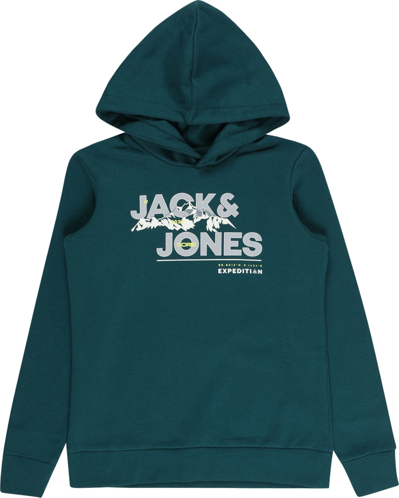 Jack & Jones Junior Mikina 'HUNTER' šedá / smaragdová / bílá