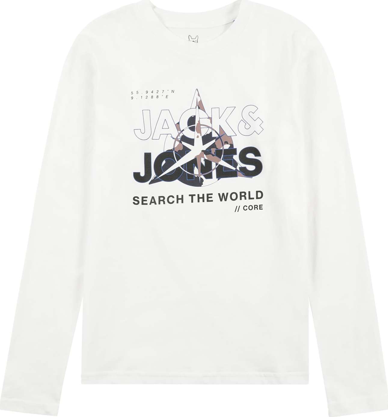 Jack & Jones Junior Tričko 'Hunt' modrá / světle hnědá / černá / bílá