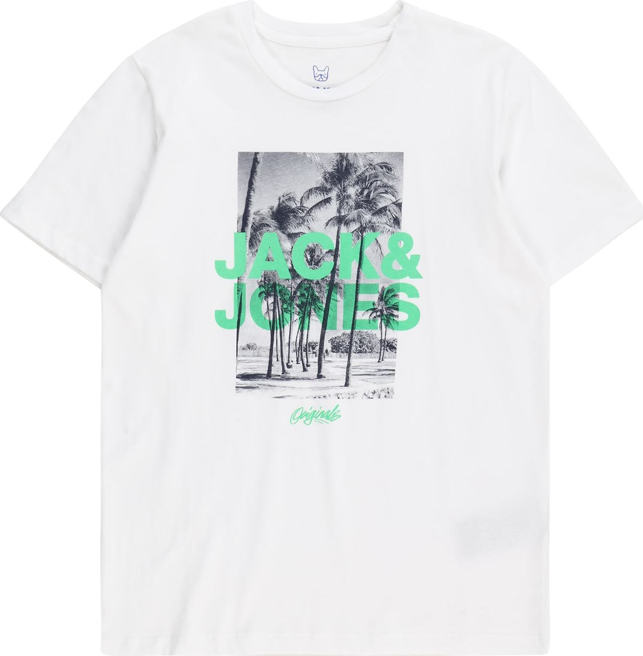 Jack & Jones Junior Tričko 'LOCKS' nefritová / černá / bílá