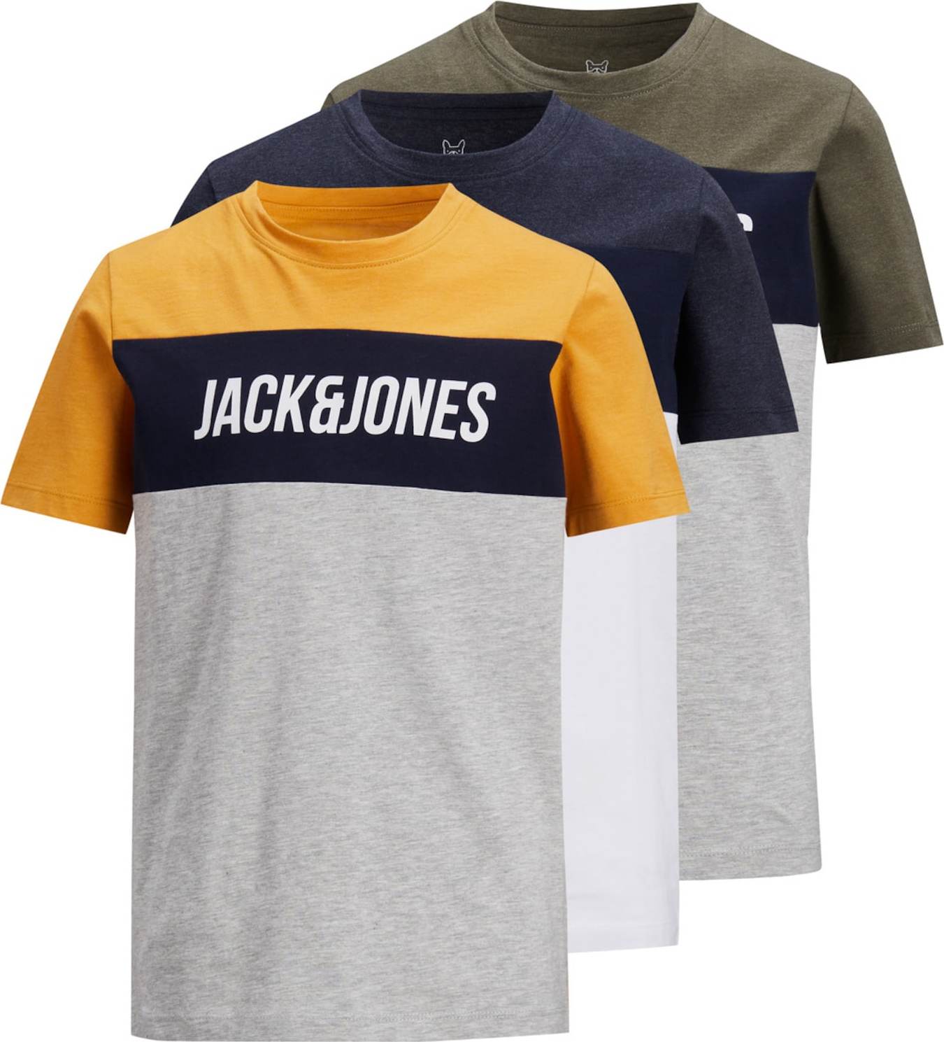 Jack & Jones Junior Tričko 'Temp' námořnická modř / hořčicová / šedý melír / khaki / bílá