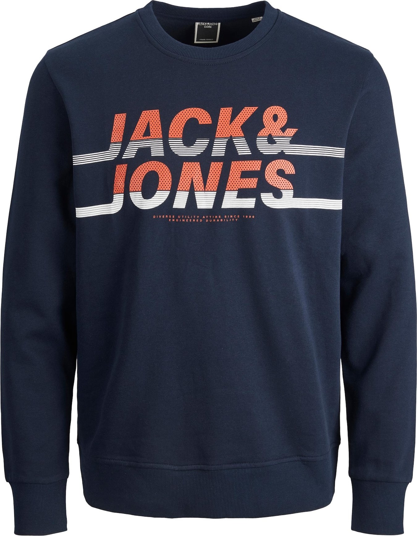 JACK & JONES Mikina 'Charles' tmavě modrá / šedá / tmavě oranžová / bílá