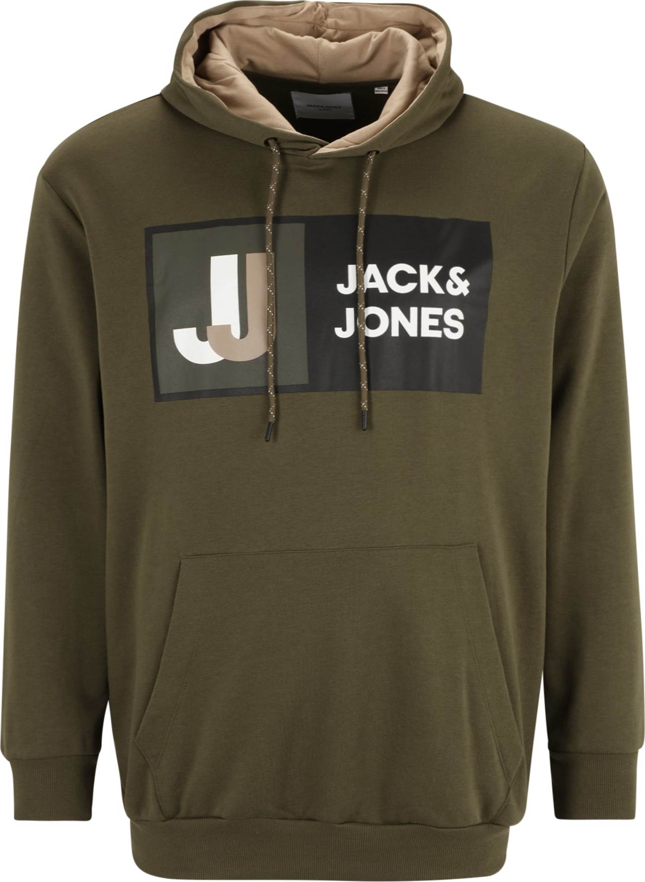 Jack & Jones Plus Mikina 'LOGAN' šedobéžová / khaki / bílá