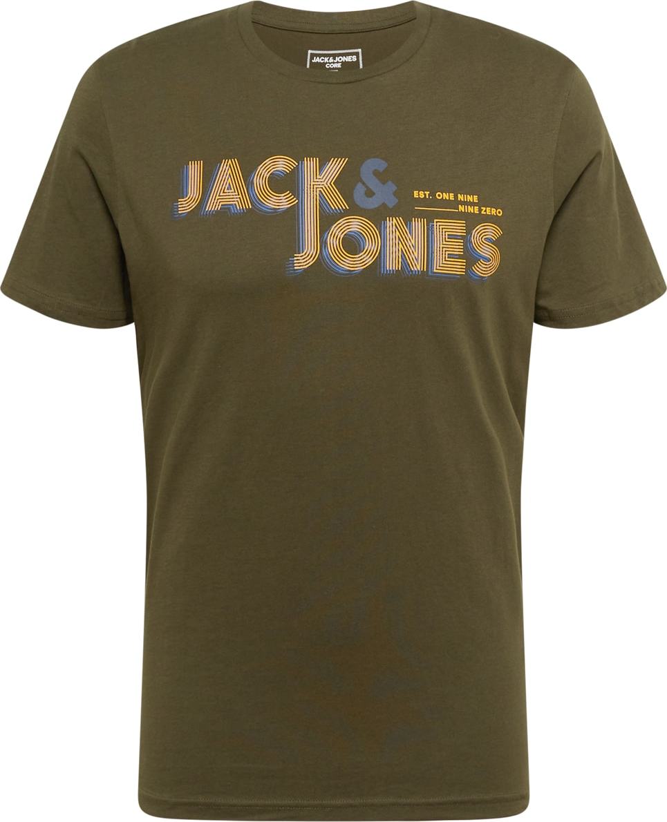 JACK & JONES Tričko 'Friday' chladná modrá / žlutá / olivová