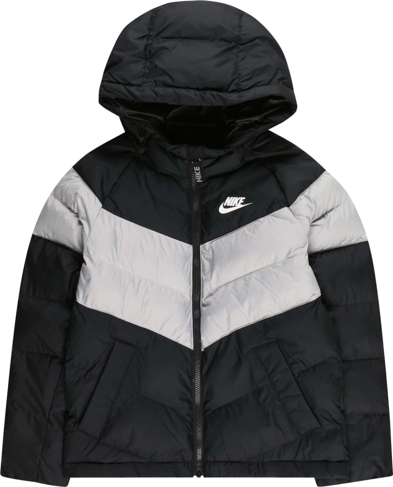 Nike Sportswear Zimní bunda světle šedá / černá / bílá