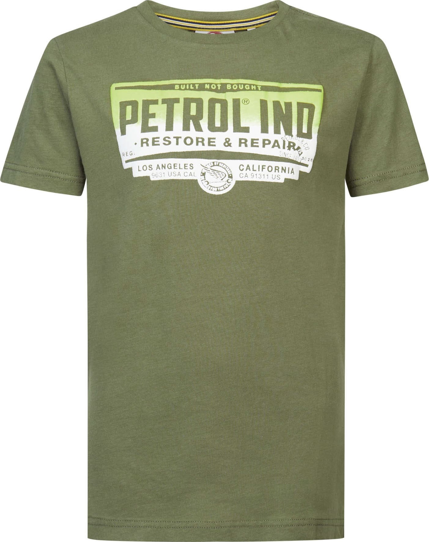 Petrol Industries Tričko khaki / světle zelená / offwhite