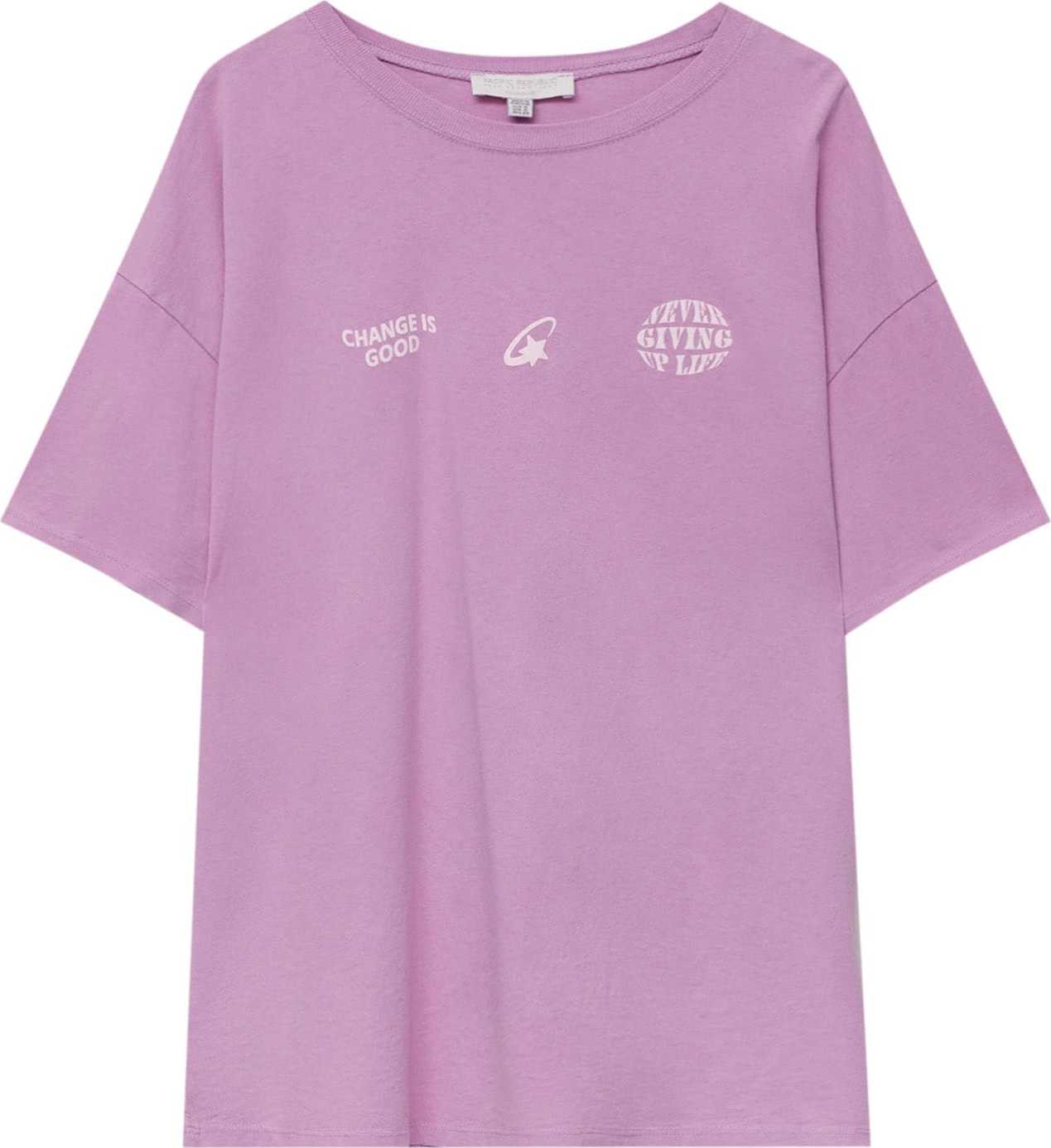 Pull&Bear Tričko pink / bílá