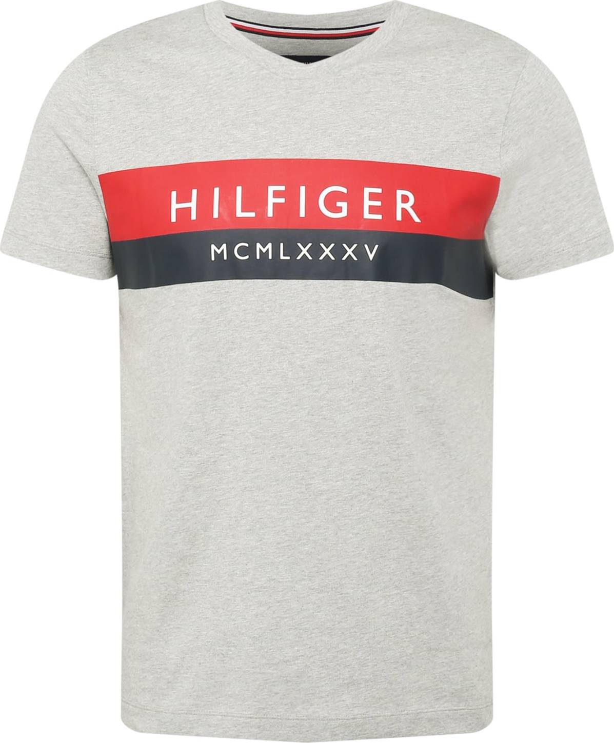 TOMMY HILFIGER Tričko šedý melír / ohnivá červená / černá / bílá