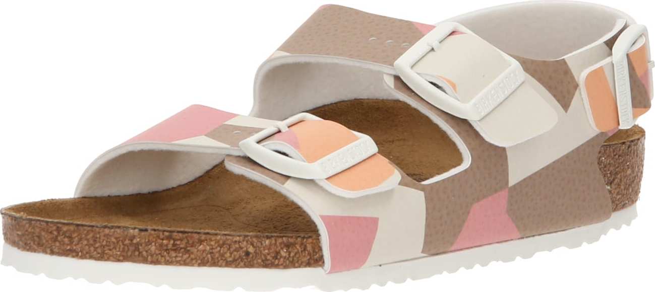 BIRKENSTOCK Sandály 'Milano' olivová / korálová / pink / přírodní bílá