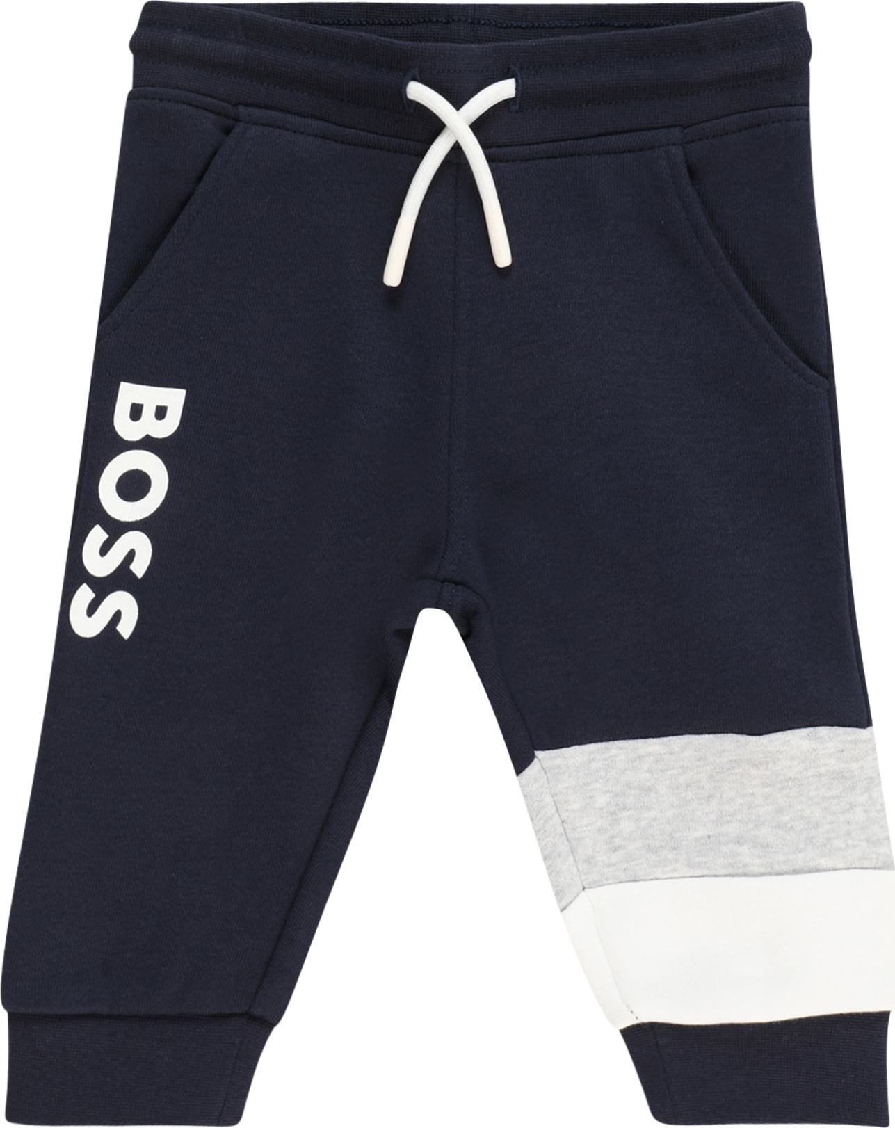 BOSS Kidswear Kalhoty marine modrá / šedý melír / offwhite