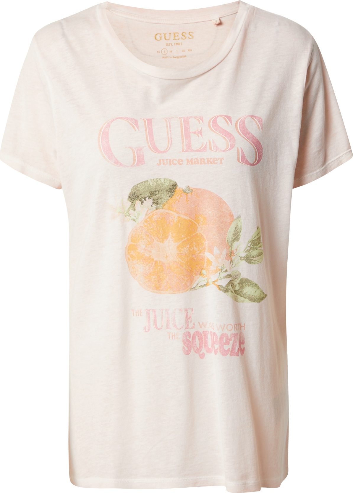 GUESS Tričko khaki / oranžová / pink / pastelově růžová