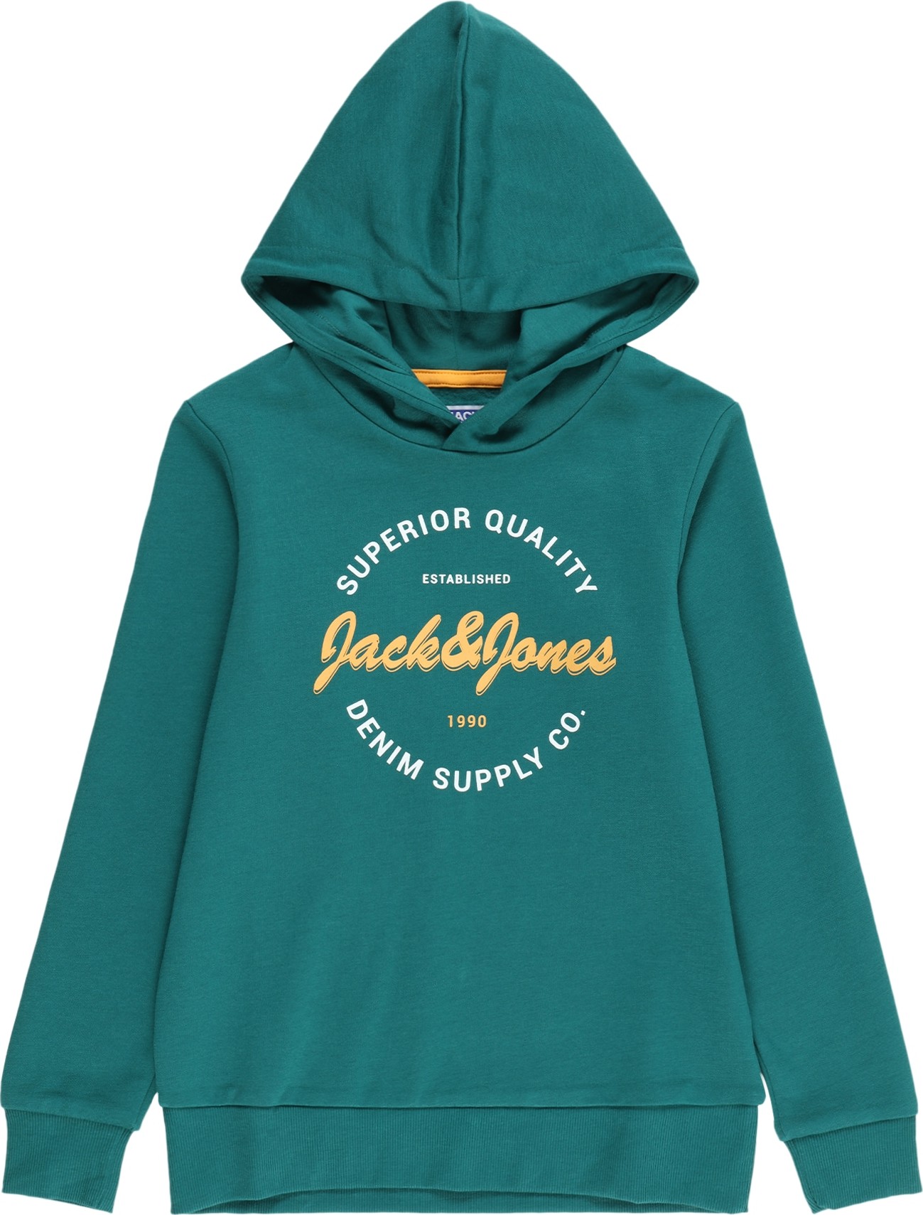 Jack & Jones Junior Mikina 'Andy' smaragdová / oranžová / bílá