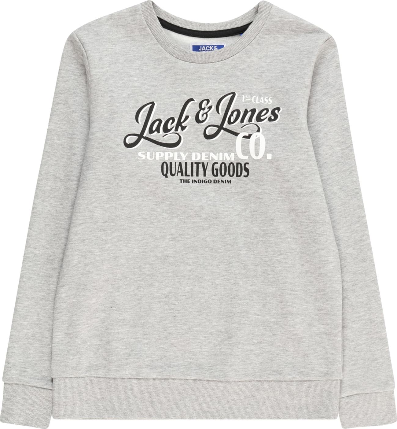 Jack & Jones Junior Mikina 'Andy' světle šedá / černá / bílá