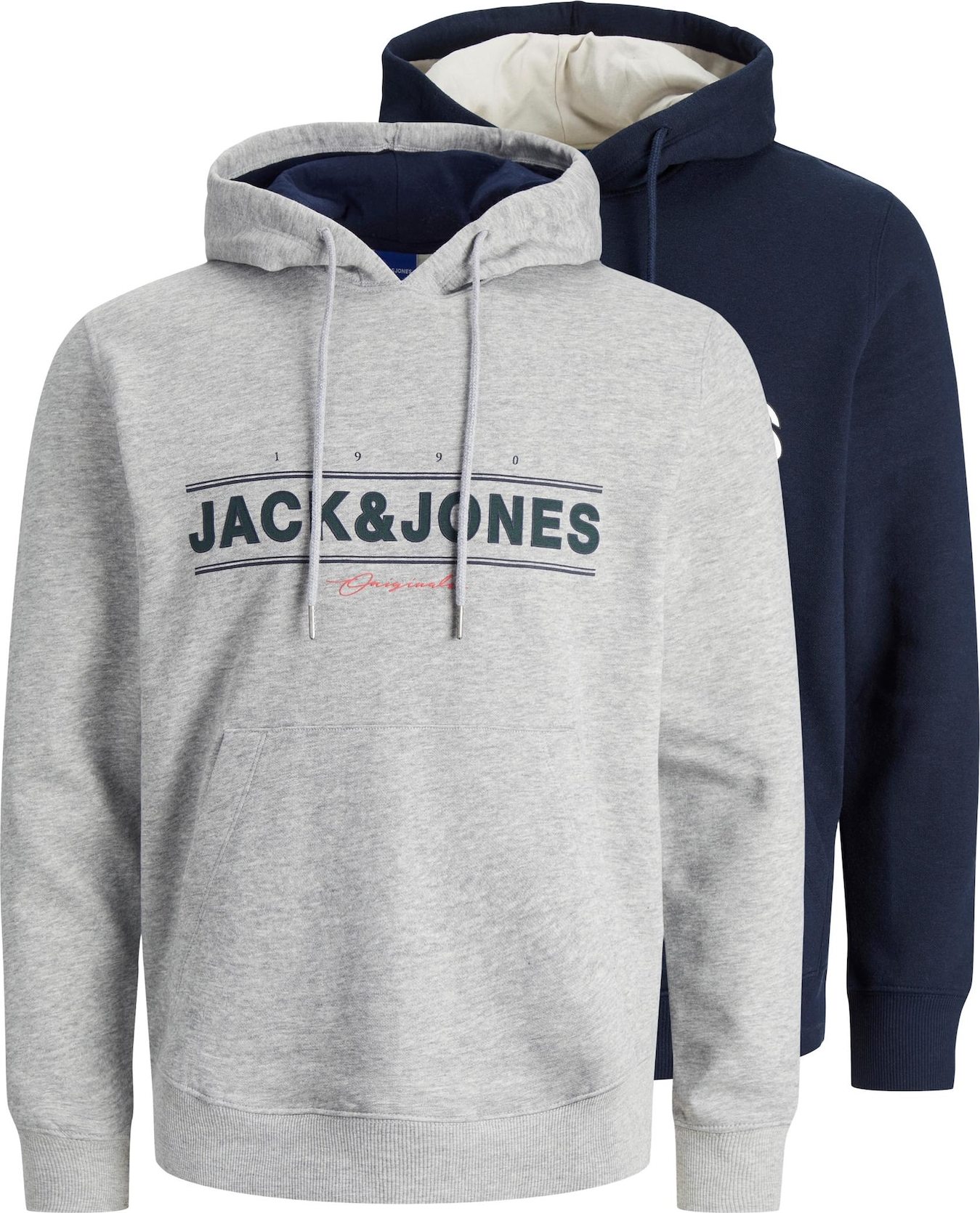 JACK & JONES Mikina 'FRIDAY' námořnická modř / šedý melír / bílá