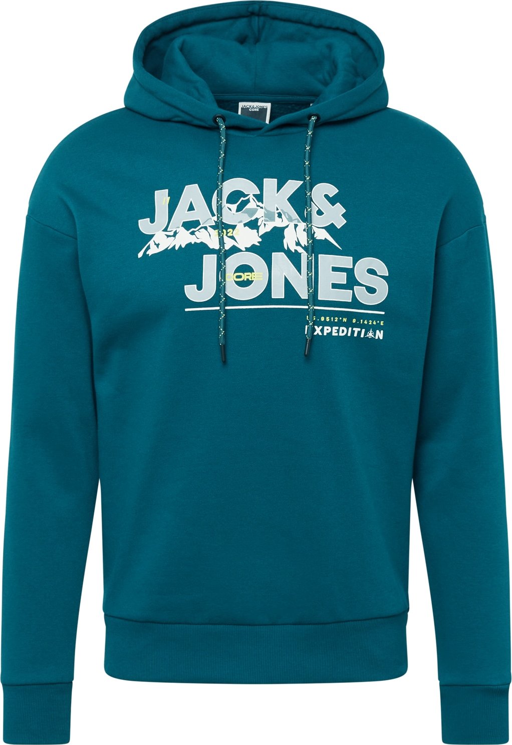 JACK & JONES Mikina 'HUNTER' nefritová / tmavě zelená / bílá