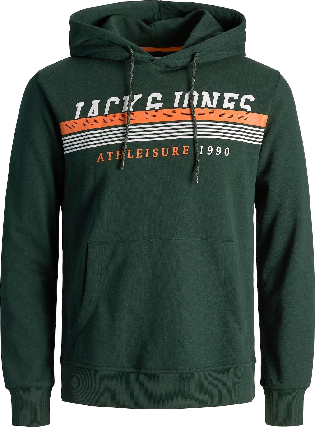 JACK & JONES Mikina 'Iron' tmavě zelená / oranžová / bílá