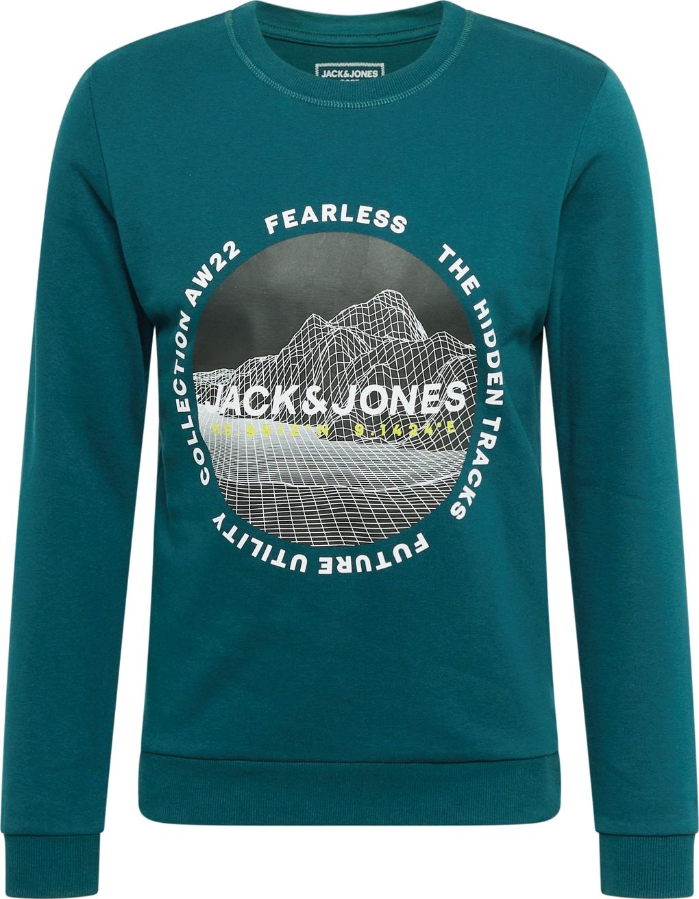 JACK & JONES Mikina 'MAPPING' žlutá / tmavě zelená / černá / bílá