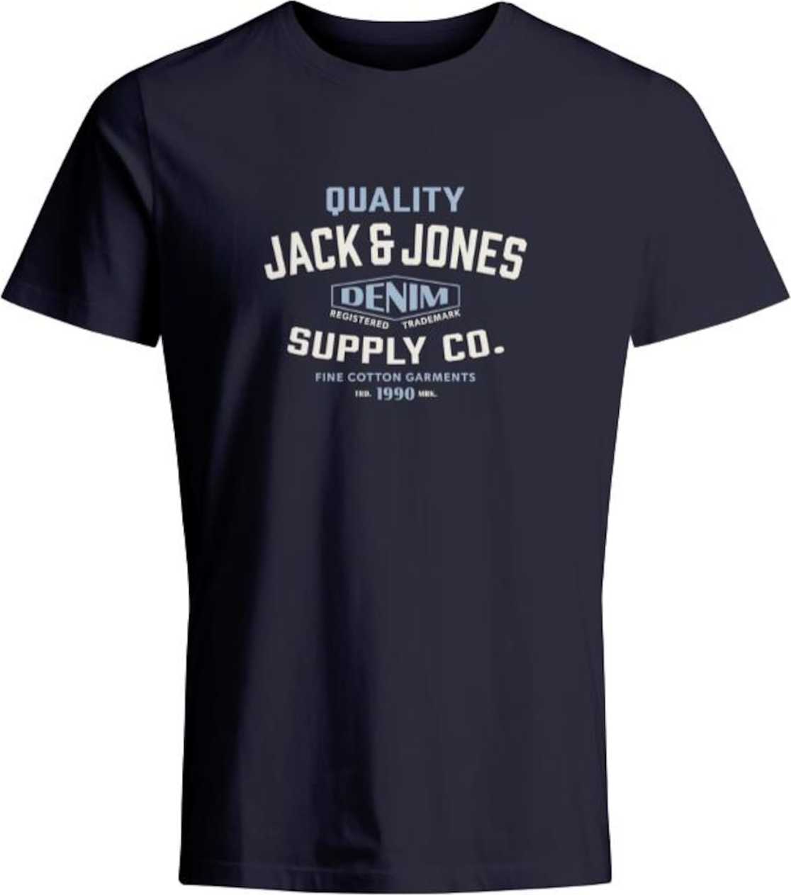 JACK & JONES Tričko 'BLUBOOSTER' námořnická modř / světlemodrá / bílá