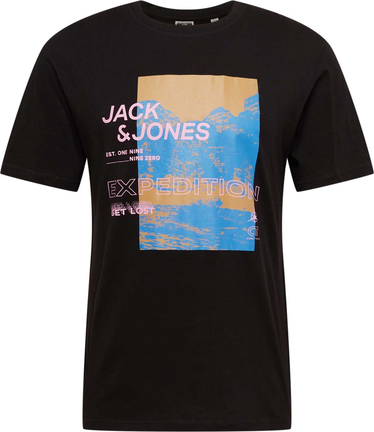 JACK & JONES Tričko 'DESERT TREK' nebeská modř / světle hnědá / pastelová fialová / černá