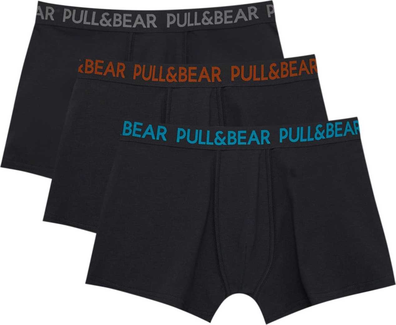 Pull&Bear Boxerky námořnická modř / azurová / šedá / červená třešeň