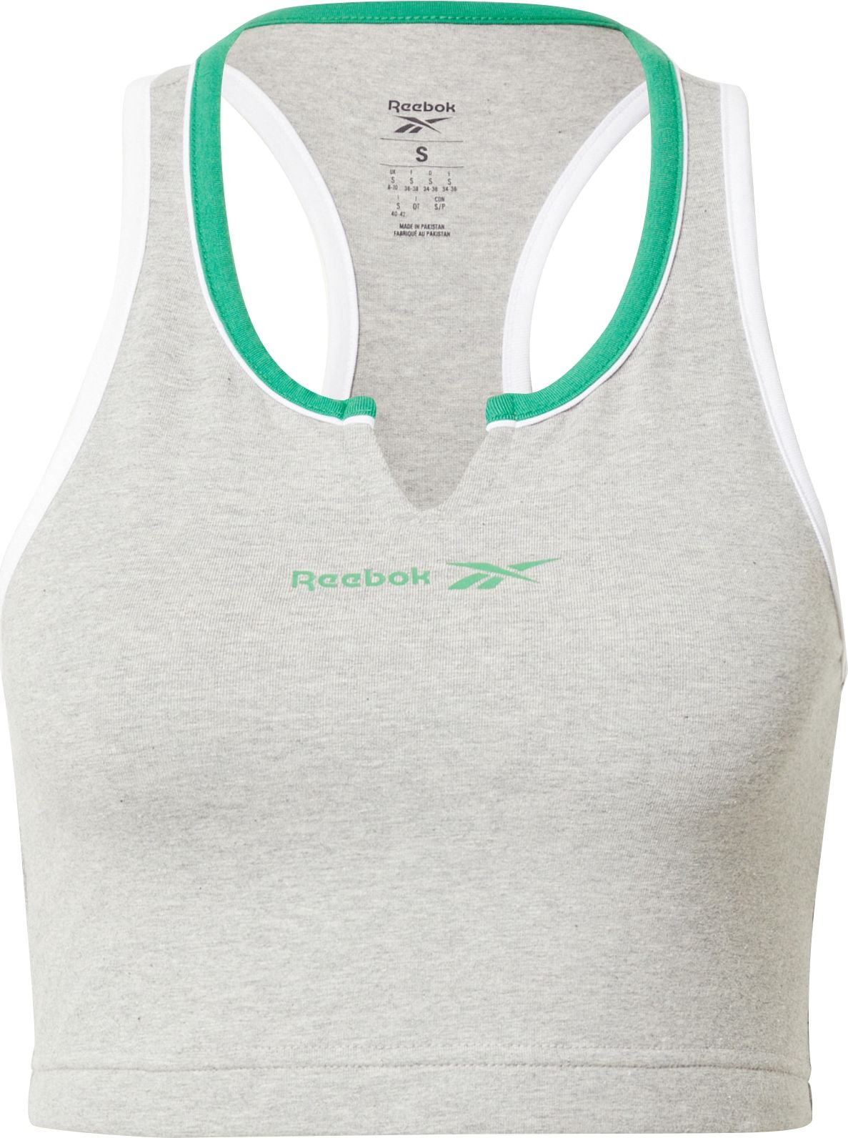 Reebok Sport Sportovní podprsenka 'Rie' šedý melír / zelená / bílá