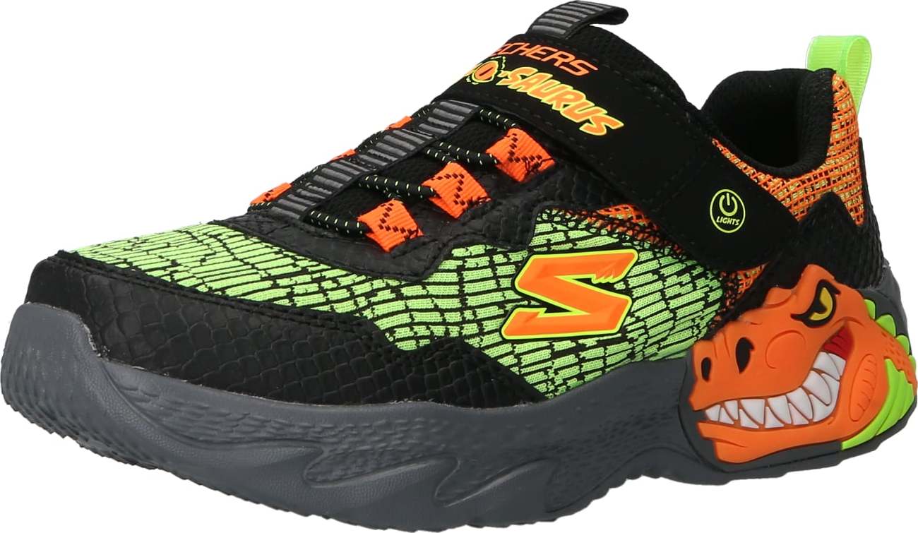 SKECHERS Tenisky světle zelená / oranžová / černá