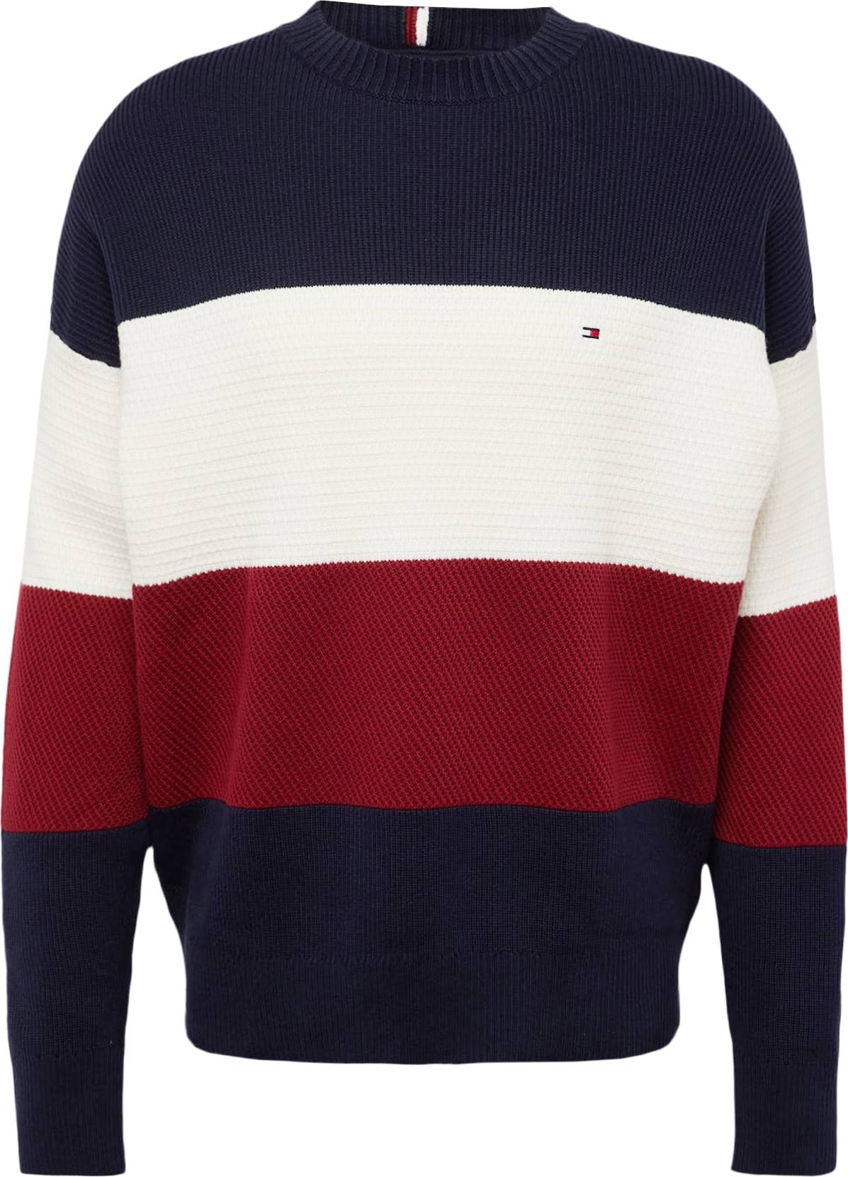 TOMMY HILFIGER Svetr námořnická modř / krvavě červená / bílá