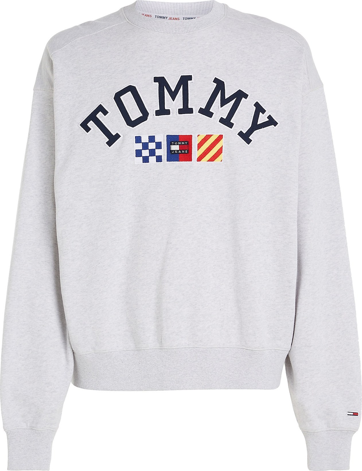 Tommy Jeans Mikina námořnická modř / světle šedá / červená / bílá