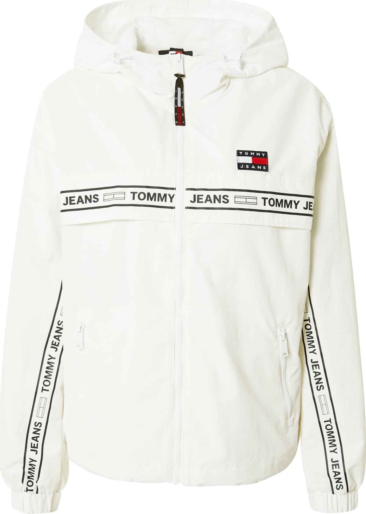 Tommy Jeans Přechodná bunda 'CHICAGO' karmínově červené / černá / bílá