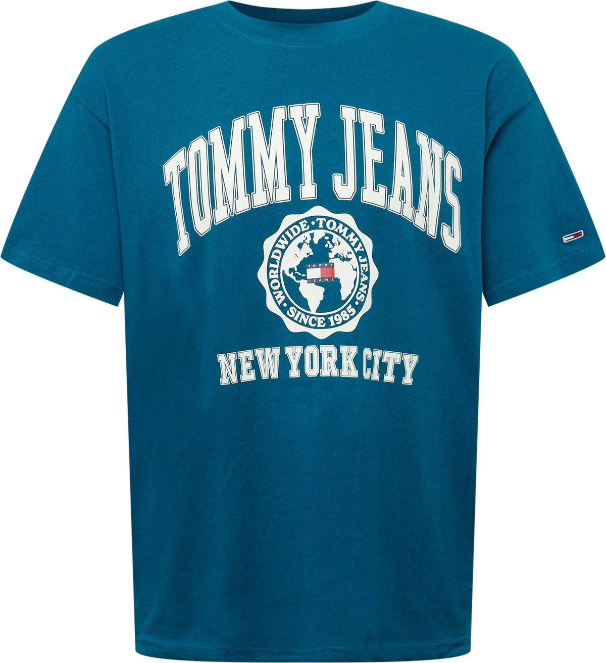 Tommy Jeans Tričko petrolejová / červená / bílá