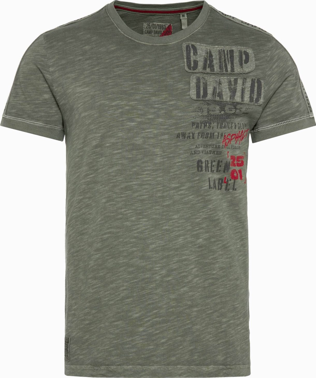 CAMP DAVID Tričko šedá / khaki / červená / černá