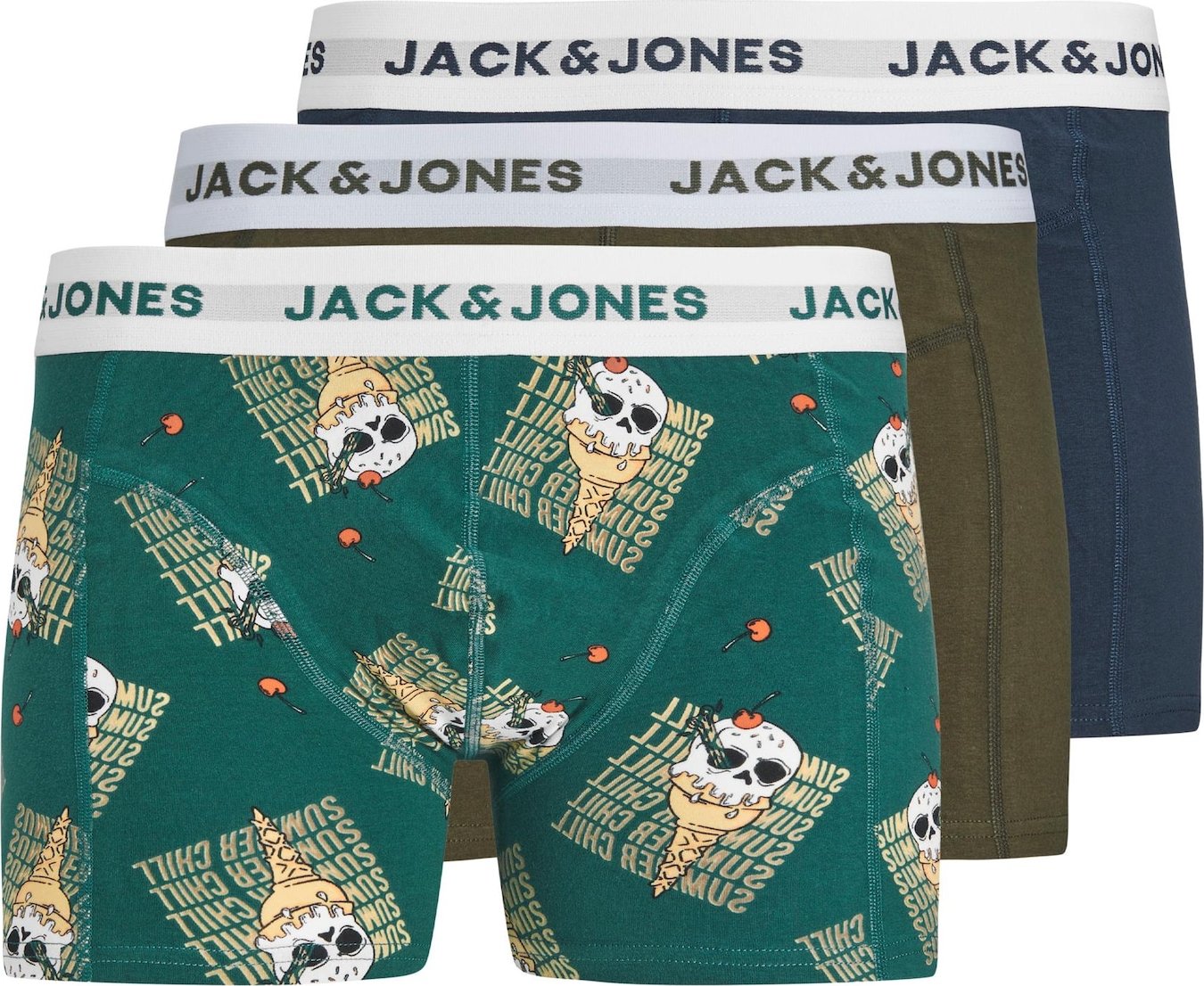 JACK & JONES Boxerky 'ICE' námořnická modř / zelená / khaki / bílá