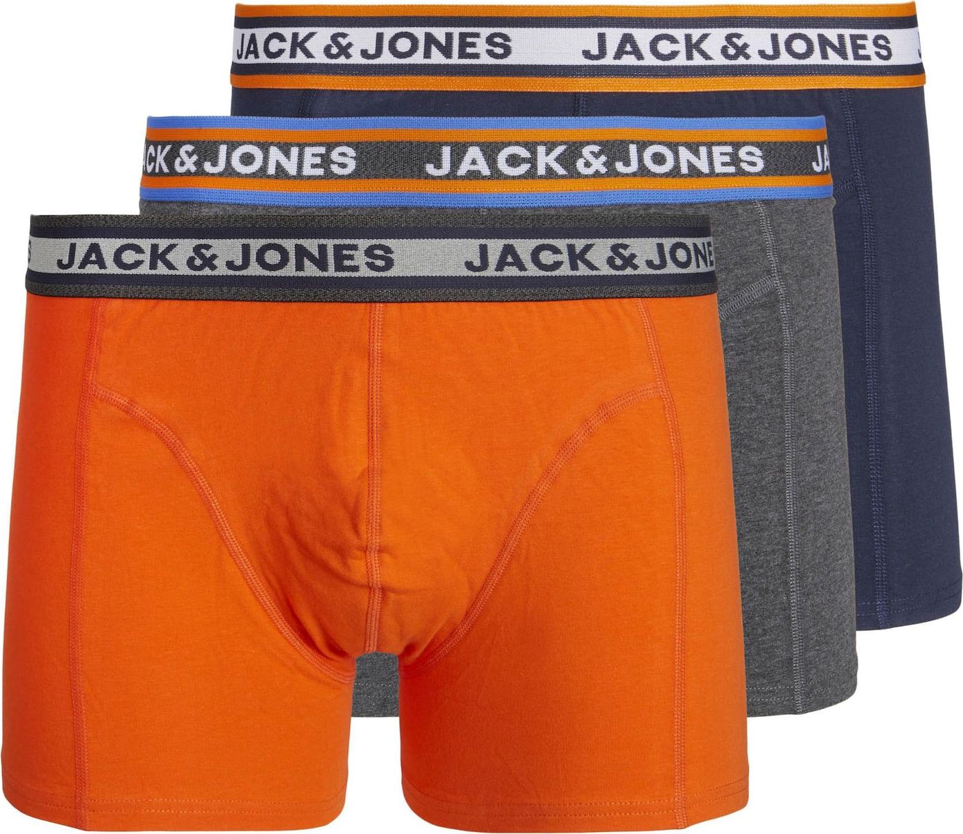 JACK & JONES Boxerky 'MYLE' námořnická modř / šedá / oranžová / bílá