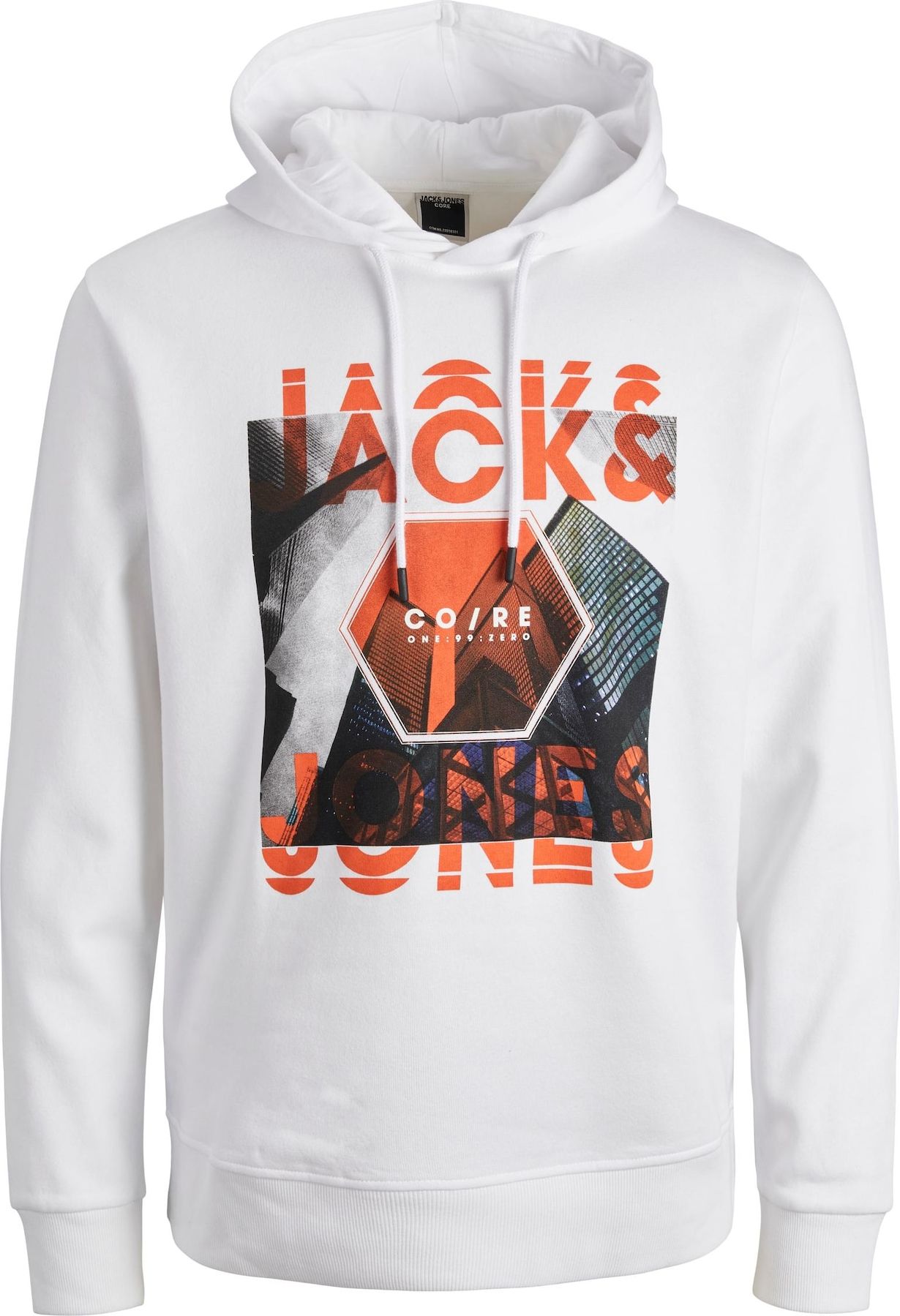 JACK & JONES Mikina 'CALEB' modrá / světle šedá / tmavě oranžová / černá / bílá